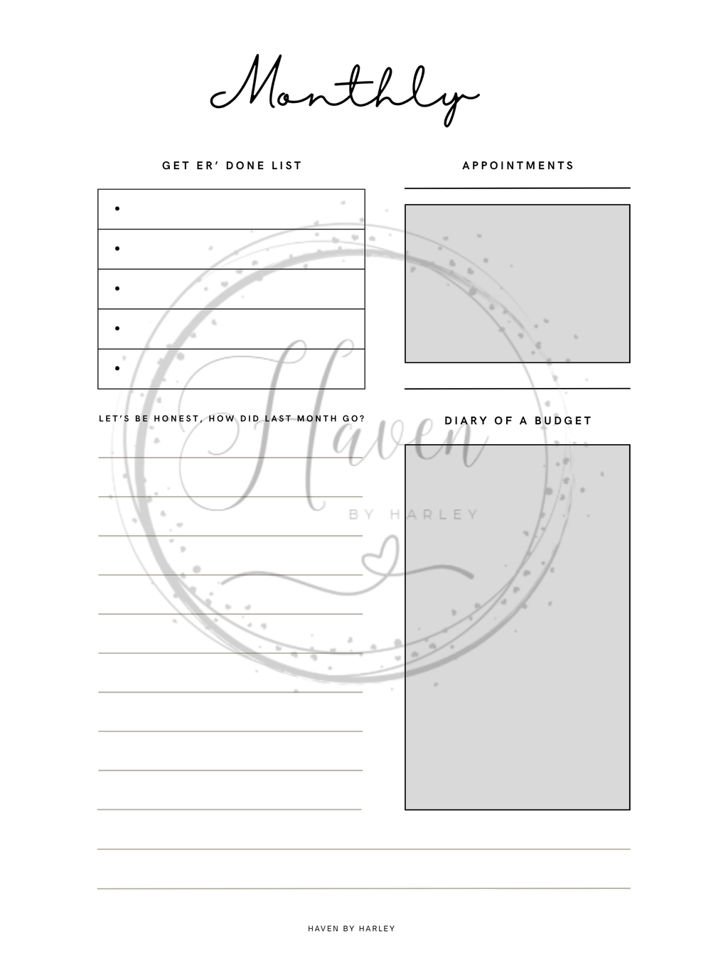 Plan-It Harley™ Starter Black Planner (Printable 8.5x11)