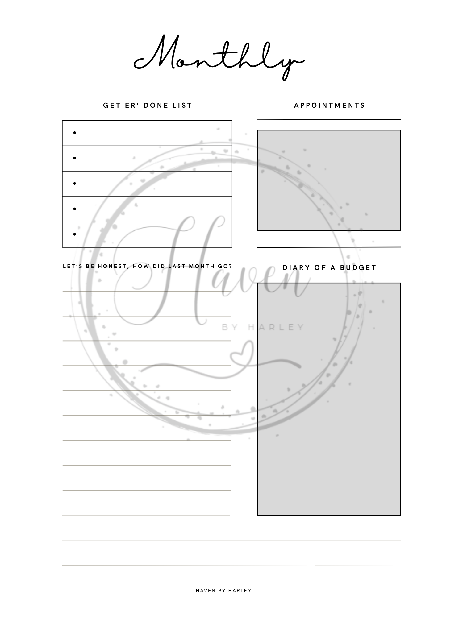 Plan-It Harley™ Starter Black Planner (Printable 8.5x11)