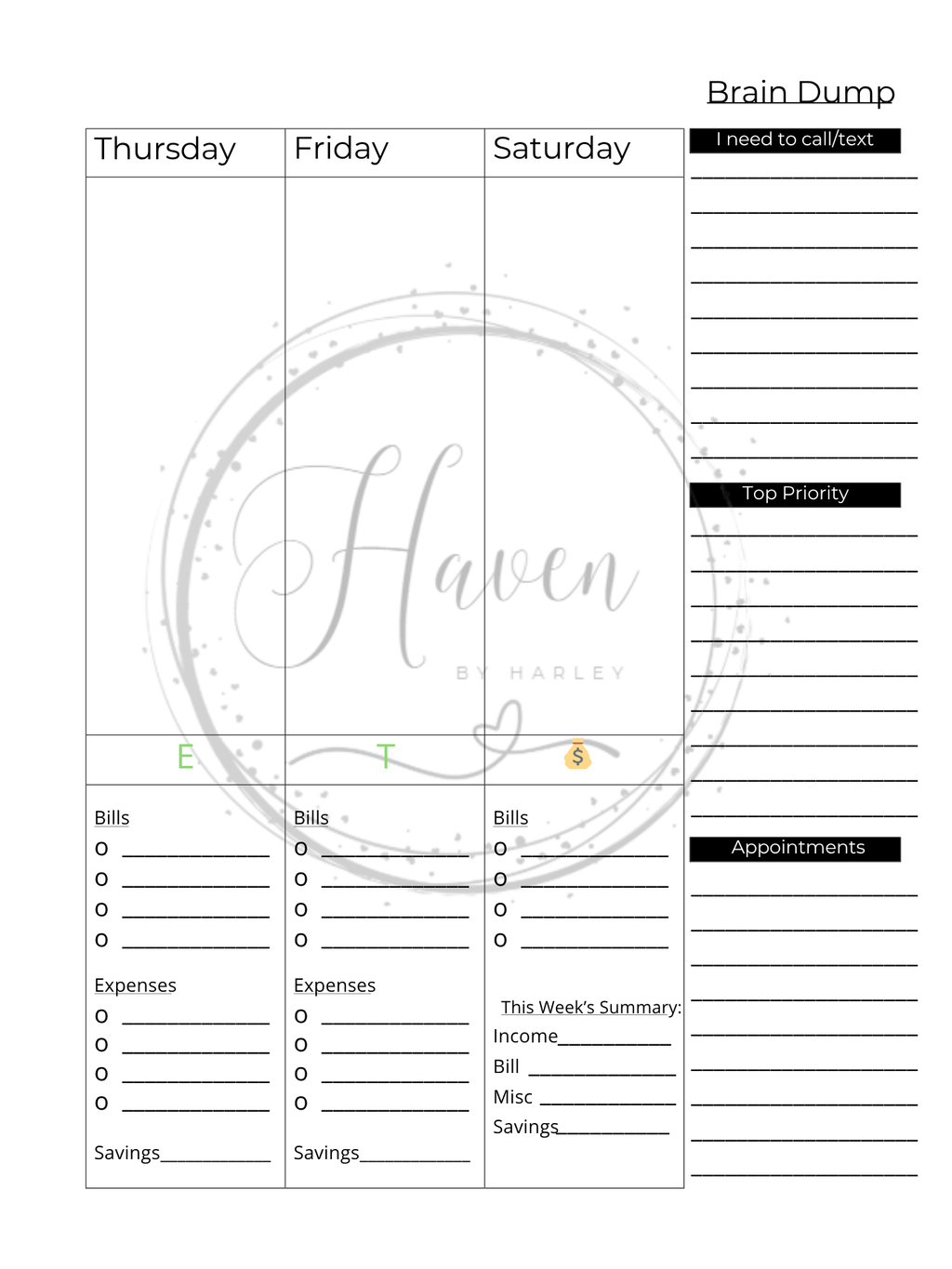 Plan-It Harley™ Starter Black Planner (Printable 8.5x11)