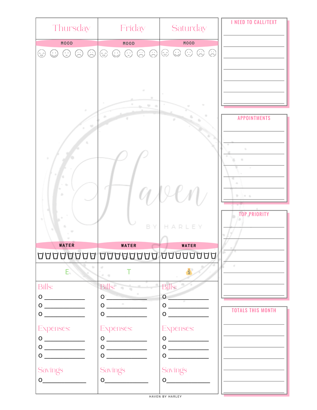 Plan-It Harley™ Starter Pink Planner (Printable 8.5x11)