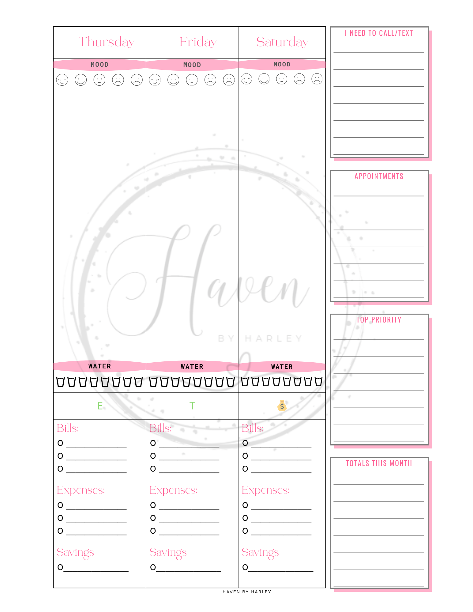 Plan-It Harley™ Starter Pink Planner (Printable 8.5x11)